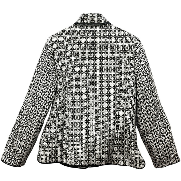 Silkland Pure Silk Jacket Geometric Black White Quilted Women’s M Artsy - Picture 2 of 11